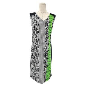 Rickie Freeman Teri Jon Black White Green V-Neck Mixed Sleeveless Dress‎ Size 6